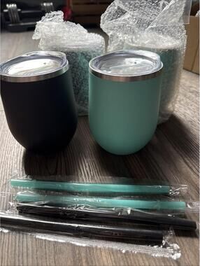 Maars Bev Stainless Steel Stemless Wine Glass Tumbler  Set Of 4 Matte Black Mint